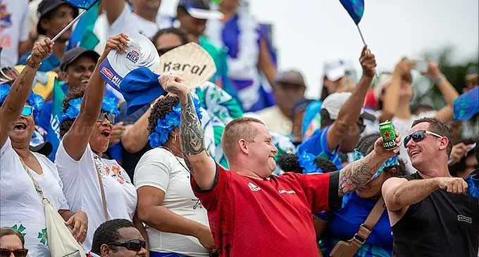 Drua fans at Churchill Park during the ShpNSave Super Rugby clash between Crusaders vs Fijian Drua. Photo: Leon Lord