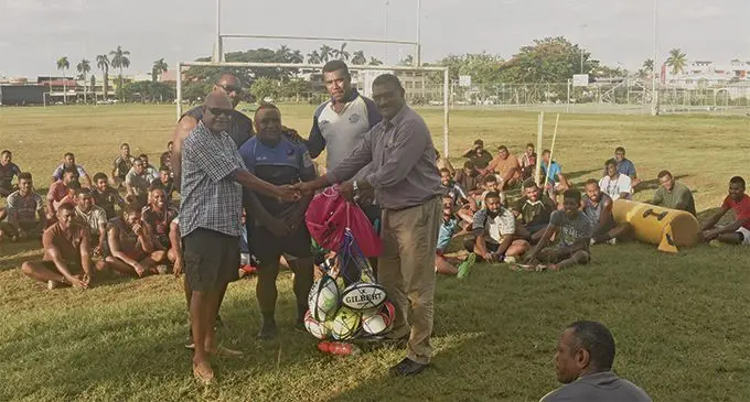 Lautoka Rugby officials receiving the donation at Churchill Park on February 12, 2019. Photo: Rohit Kumar