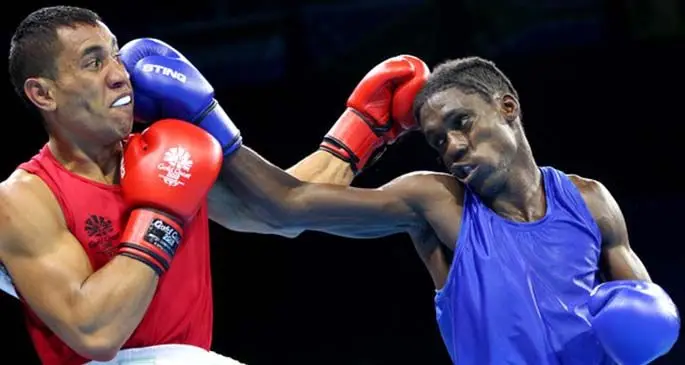 Amateur boxer Winston Hill (left) in action during the 2018 Commonwealth Games in Gold Coast, Australia. Photo: Zimbio