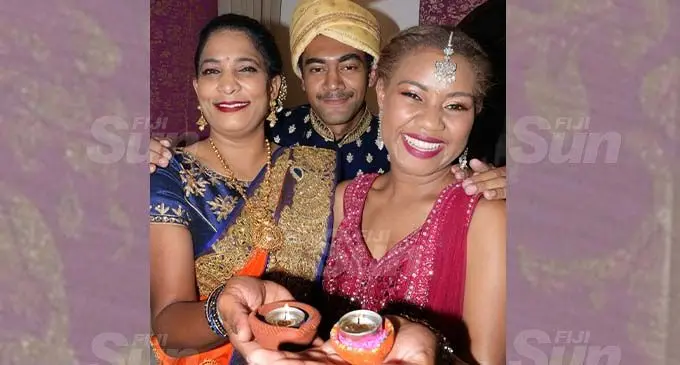 Sharing the joy of Diwali, the Festival of Lights, (from left): Anita Deo, Zac Delaivuna and Torika Tinai of Jack’s Little India in Suva on November 10, 2020. Photo: Ronald Kumar