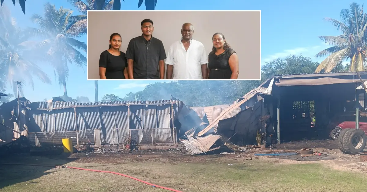 Family lost eveything as flame ungulfed their home on June 27, 2026. (INSET), from left: Hikansha Kumar (sister), Jasheel Kumar, dad Venesh Kumar and their late mother Sanjeni Devi