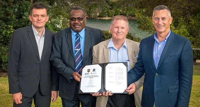 From left:  Australian Federal Police Commissioner Andrew Colvin, Fiji Police Force Deputy Commissioner Rusiate Tudravu, Tonga Police Service Commissioner Steve Caldwell and New Zealand Police Commissioner Mike Bush