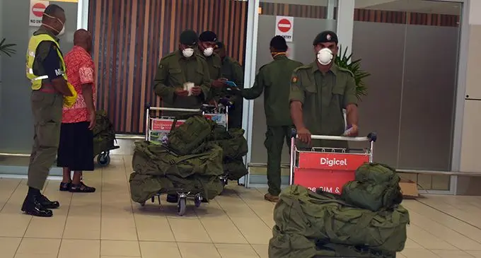 Troops turned back from Egypt at the Nadi International Airport on March 22, 2020.  Photo: Mereleki Nai