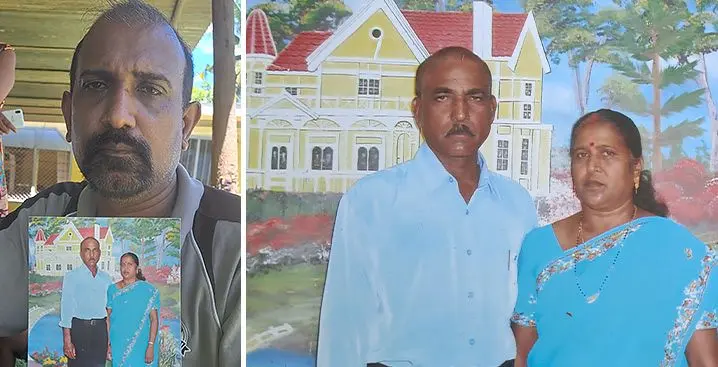 Eldest son, Narayan Vikash Charan holds a photo of his late parents. Photo: Waisea Nasokia                                                