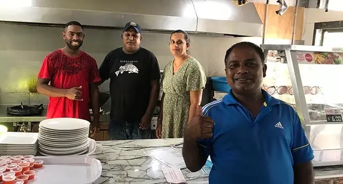 Naidiri Seafood and Mai Kana restaurant owner Mohammed Ali (nearest to camera) with staff members. Photo: Waisea Nasokia