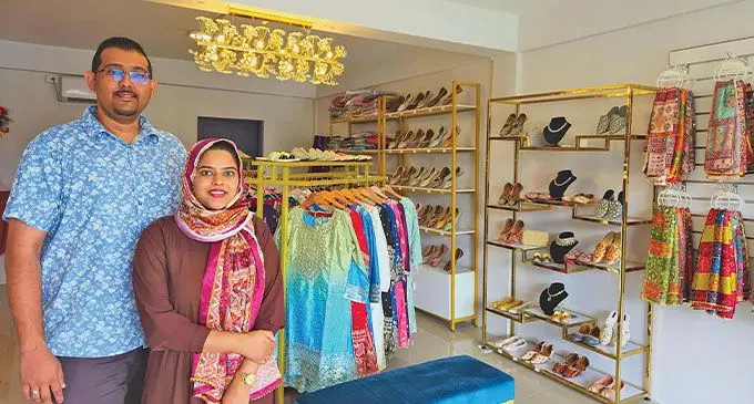 Manuawar and Asma Khan inside Asma Fashion Closet showroom in Nadi. Photo: Waisea Nasokia