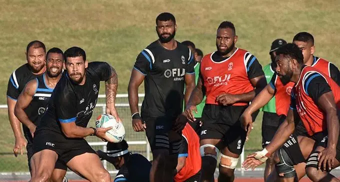 iji Airways Flying Fijians Josh Matavesi, Henry Seniloli and Leeroy Atalifo train at Churchill Park, Lautoka on August 27, 2019.  Photo: Waisea Nasokia