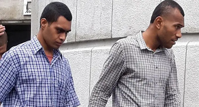 From left: Viliame Motokainava and  Luke Seniceva outside the Suva High Court in Suva on March 7, 2019. Photo: Wati Talebula