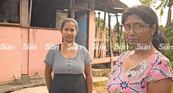 Nakasi HART residents, Nirmala Devi, 50, with daughter Anishma Lata, 25, after their HART was damaged in a fire on May 18, 2022. Photo: Ronald Kumar