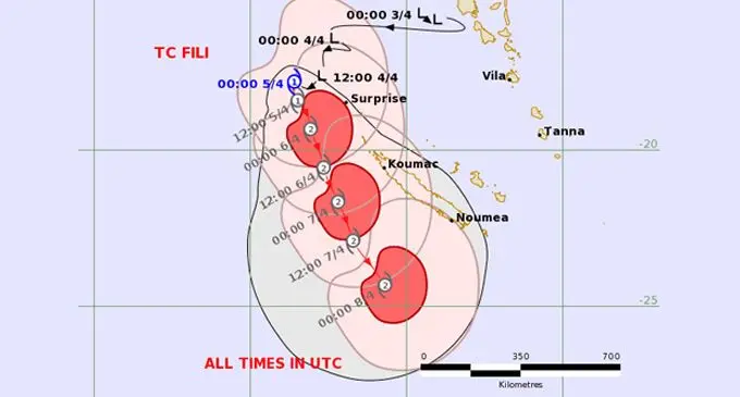 Tropical Cyclone Fili Track Map.