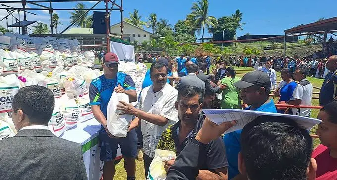 Minister for Employment, Productivity, Industrial Relations, Youth and Sports Parveen Bala helps hand out food packs to the fourteen schools in Ba on October 16, 2022. Photo: Waisea Nasokia