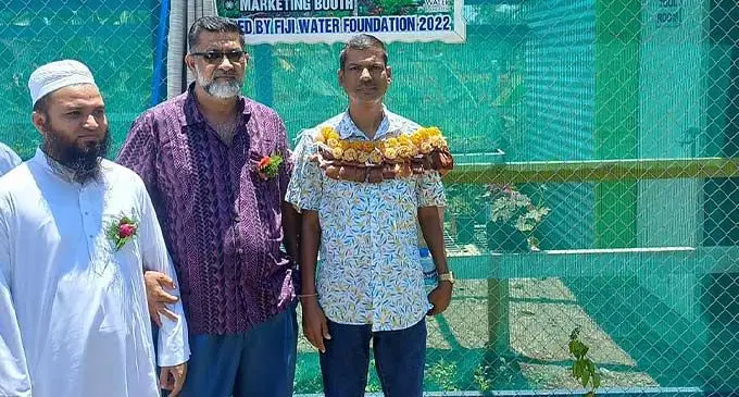 (From left) Muslim Priest, Mufti Imraan, School Manager, Aiyub Khan and chief guest Senior Agriculture Officer, Sujendra Prasad during the recent opening of the school nursery project.