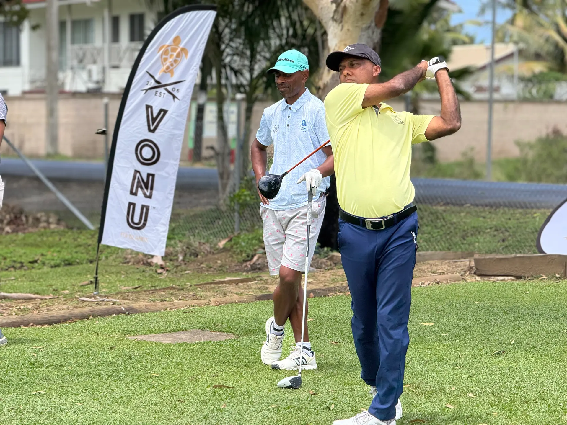 Nitulesh Mali (right) during the Vonu Fiji Golf Open tournament at the Fiji Golf course, Vatuwaqa, Suva on October 10, 2026. 