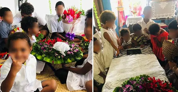 Children paying their last respects at Kelera Sivo’s casket in Narewa, Nadi.