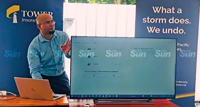 Tower Insurance Fiji Head of Digital Distribution Veilawa Rereiwasaliwa during the launch on March 8, 2022. Photo: Shreeya Verma