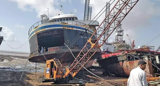 The Lomaiviti Princess V at the scrap yard in India.