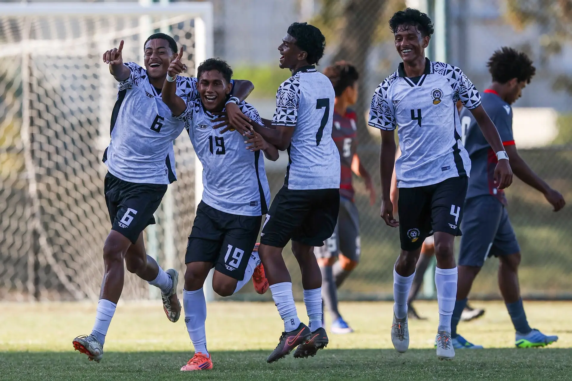 Fiji Under-16 captain Zaman Shah (19) celebrates his goal against New Caledonia during the OFC Championship at the Papua New Guinea Football Stadium in Port Moresby on July 12, 2026. Fiji U16 won 2-0 Photo: OFC Media.