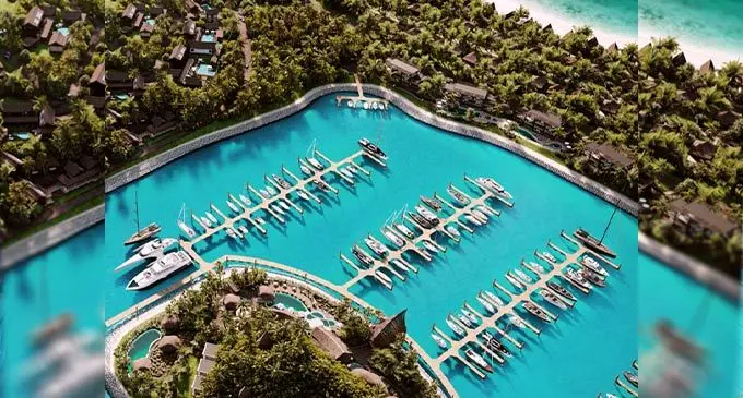 Artists Impression Aerial of Korovesa Island and the fully serviced international marina.