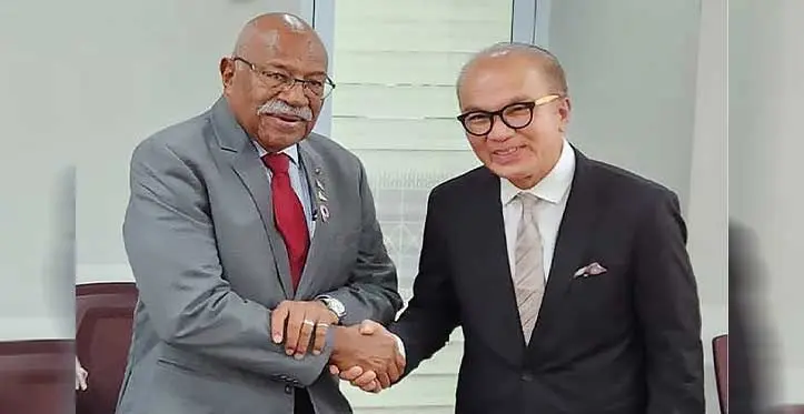 Prime Minister Sitiveni Rabuka and Benny Wenda, leader of the United Liberation Movement for West Papua (ULMWP).