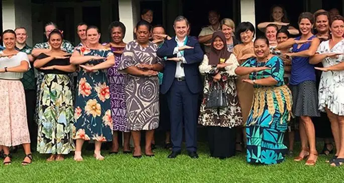 New Zealand’s High Commissioner to Fiji Jonathan Curr with staff members and guests at the High Commissioner’s residence on March 9, 2020.