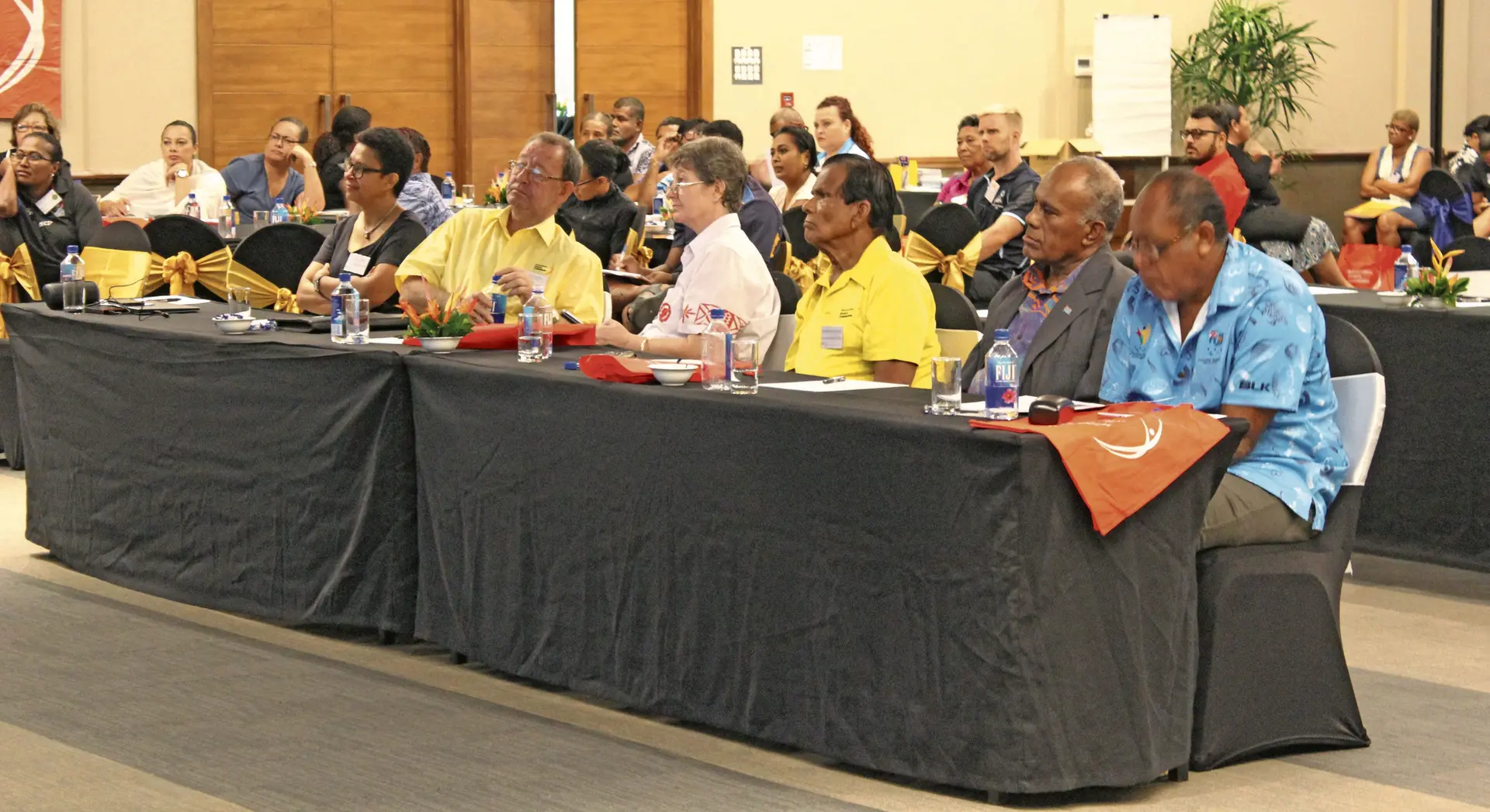 Minister for Youth and Sports Laisenia Tuitubou and Peter Maze with other FASNOC officials during the Fiji National Sports Commissoin workshop on the 10th of March, 2018. Photo: Simione Haravanua.