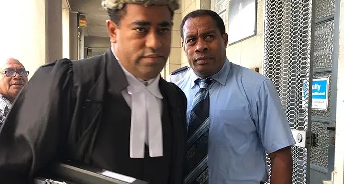 Pio Ratuwaqa (right) with his lawyer Filimoni Vosarogo outside High Court in Suva. Photo: Ashna Kumar