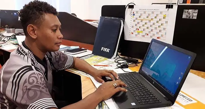 Lice Waqaliti at work at the Fiji Football Association headquarters at Vatuwaqa, Suva on June 5, 2020.Photo: Sereana Salalo