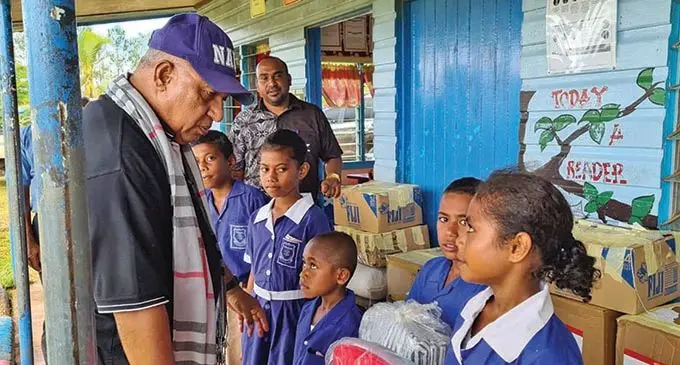 Prime Minister Voreqe Bainimarama with students, officials and his delegation during his North tour on February 15, 2021. Photo: DEPTFO News