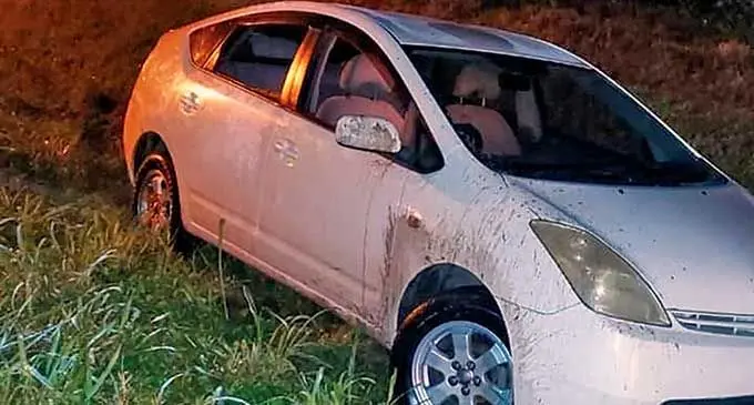 The abandoned vehicle which was allegedly involved in road accident on March 31, 2022. Photo: Police Media Cell