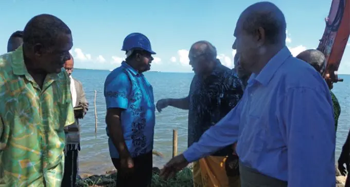 Minister for Agriculture, Rural and Maritime Development and Water- ways and Environment Mahendra Reddy with villagers at the Namoli Seawall project commissioning on February 21, 2019. Photo: Rohit Kumar
