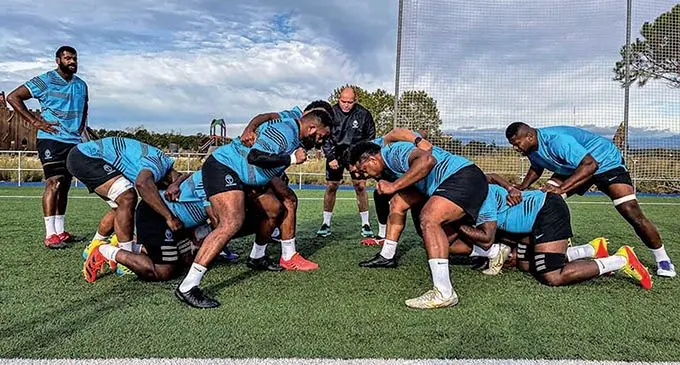 Members of the Vodafone Flying Fijians during their training session in Madrid, Spain on November 2, 2021. Photo: FRU Media