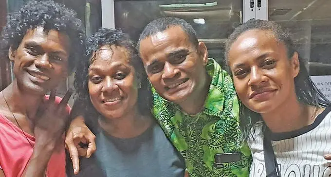 Rooster Chicken Fijiana Drua forward Keleni Marawa (second from the left) with friends at the South Seas Club in Lautoka on December 31, 2022. Photo: Waisea Nasokia