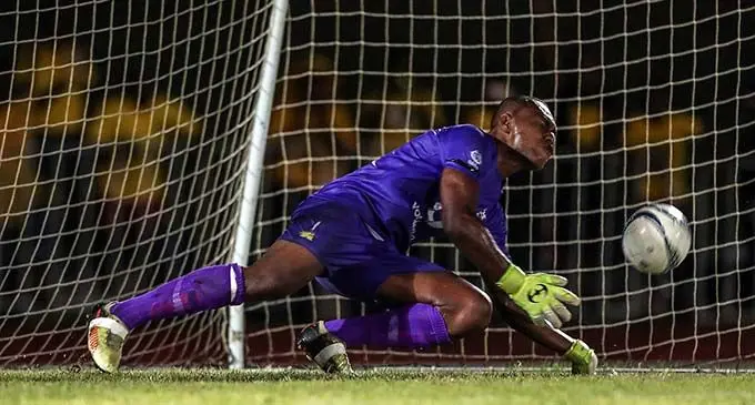 Ba goalkeeper Misiwani Narube saves the penalty against Erakor Golden Star during their OFC Champions League clash at Korman Stadium, Port Vila, Vanuatu on February 26, 2019. Photo: OFC Media 