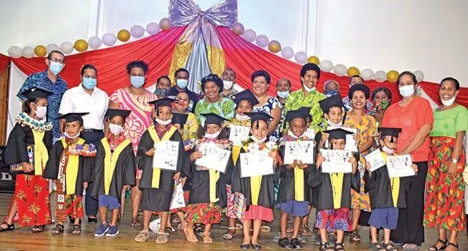 Fiji Agape Mission Kindergarten students pictured with parents at the school. Photo: Mereleki Nai