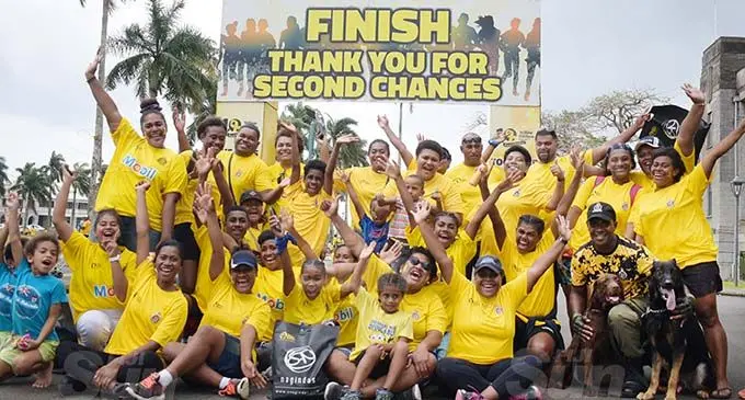Fiji Corrections Service personnel and Yellow Ribbon supporters during the annual Yellow Ribbon Project walk at Albert Park on October 31, 2020. Photo: Ronald Kumar