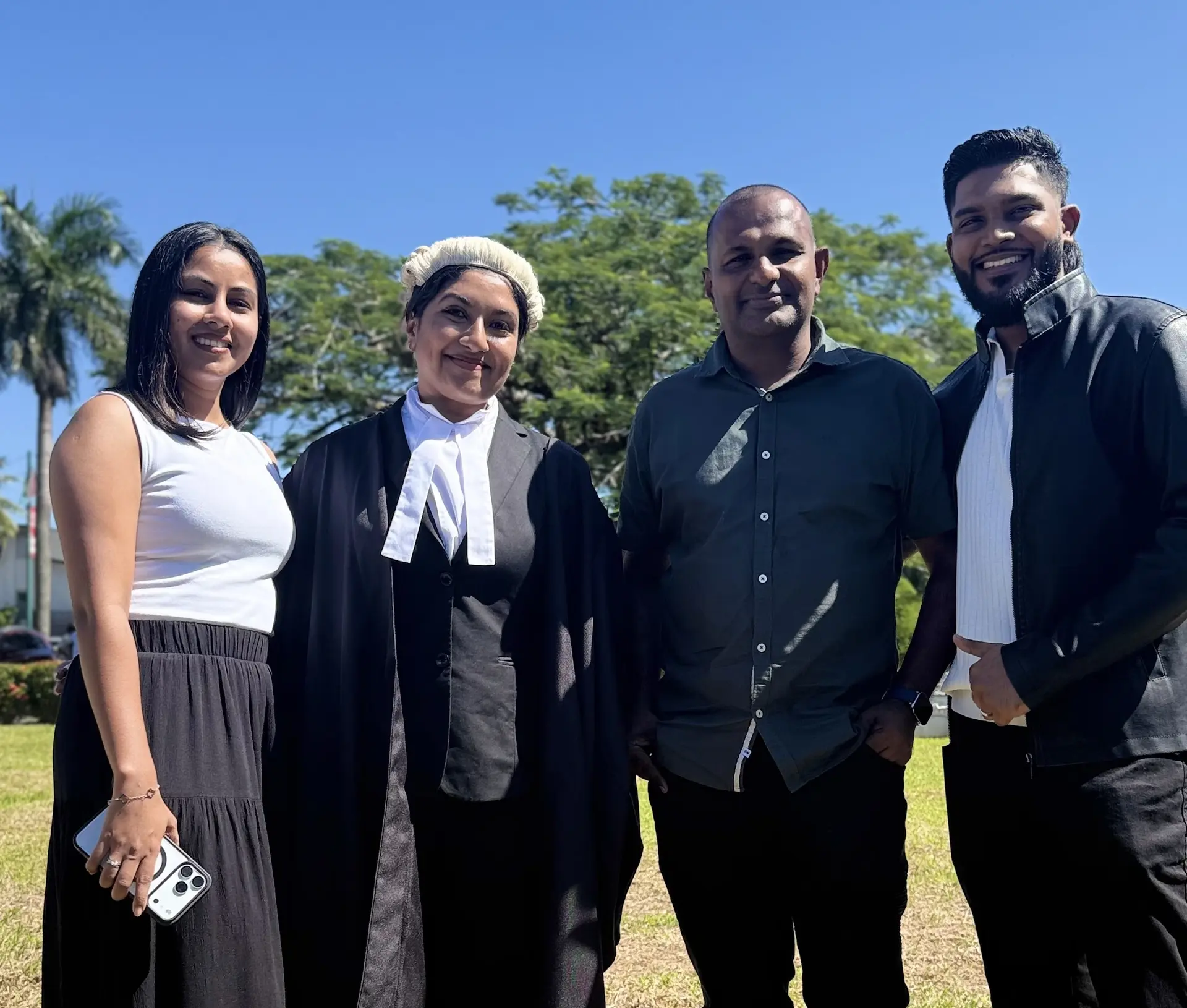  Newly admitted lawyer Ashiyana Shainaz Bano (second from left) with family: Fozleen Fozia, Nenson Ali and Deepshek Karan.