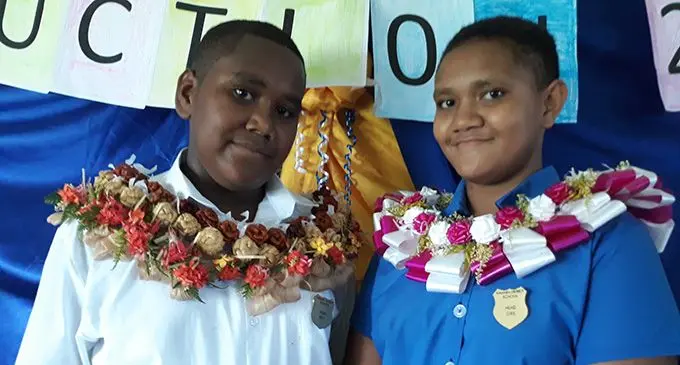 Namara District School head boy Sakiusa Waqasesara and head girl Elenoa Taubale after their induction in Tailevu on February, 2019.
