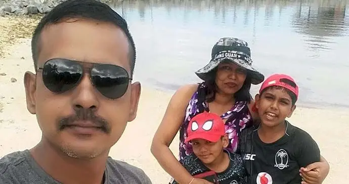 Republic of Fiji Military Forces (RFMF) Major Praneel Singh with his family.