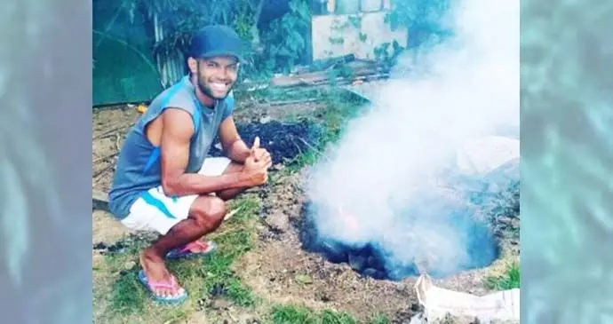 Entrepreneur Ziaud Din preparing the lovo pit at his home in Benau, Labasa on September 20, 2021.