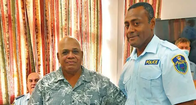  Taniela Tikonakua  each received their graduation certificate from Cook Islands Police Service patron Ratu Isoa Waka on March 4, 2022. Photo: Cook Islands Police Service