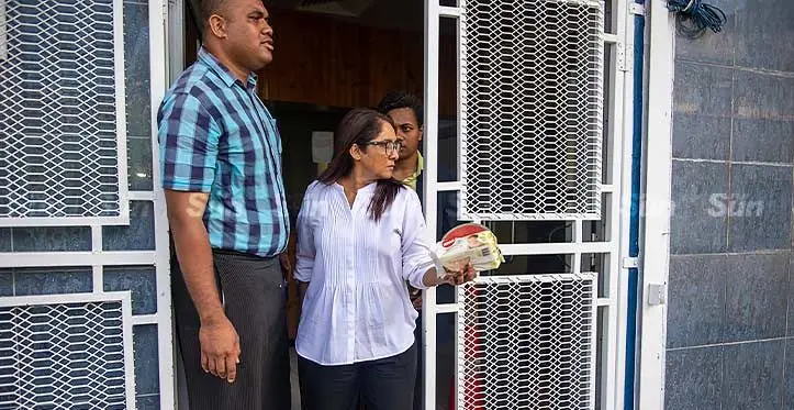 Fiji Link chief executive officer, Shaenaz Voss exits CID Headquarters in Toorak on April 24, 2023. Photo: Leon Lord