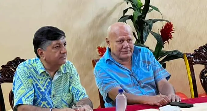 Minister for Multi-Ethnic Affairs and Sugar, Charan Jeath Singh and Deputy Prime Minister, Minister for Tourism & Civil Aviation Viliame Gavoka during the Nadi Chamber of Commerce New Years celebration at the Sentai Seafood Restaurant in Nadi.. File Photo