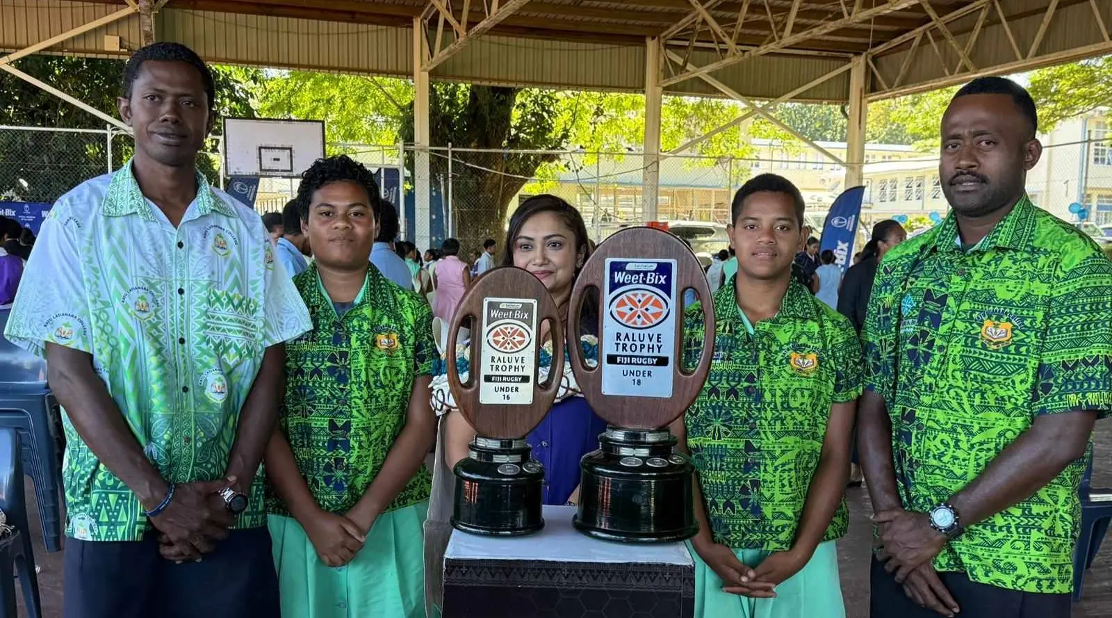 Ratu Latianara College teachers and team captains with CJ Patel group of companies head of marketing Monisha Prasad (middle). 
