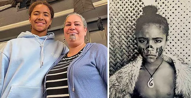 Usaia Wacavai Matanibukaca Rhodes with Erina Henare-Aperahama, who taught him from the age of five until 11. Photo: Pacific Media Network/ (Right pic) Usaia Wacavai Matanibukaca Rhodes is a proud Fijian who is fluent in te reo Maori. Photo: Pacific Media Network