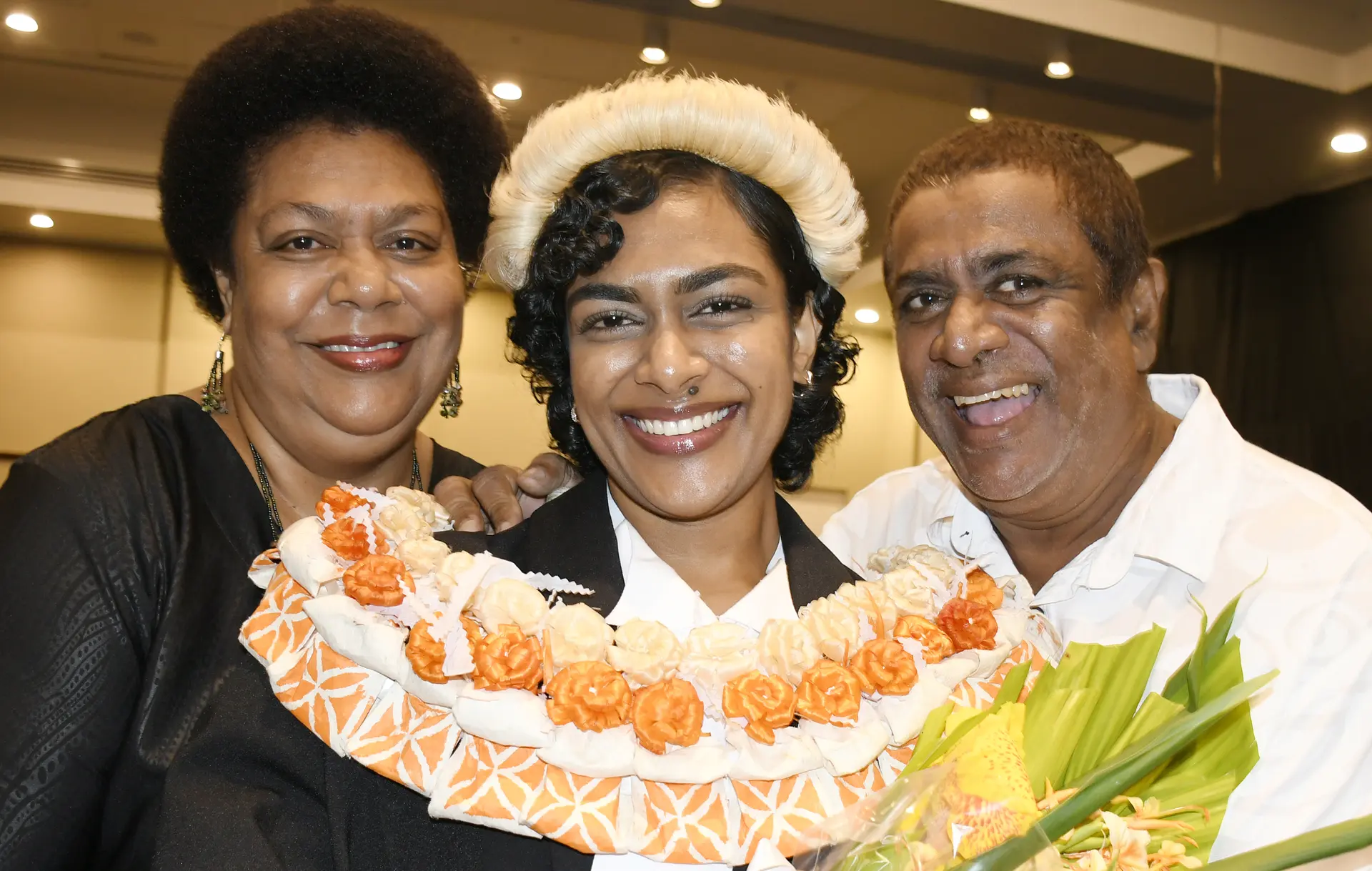 Proud parents Narendra and Sala Singh with daughter Louise Singh.
