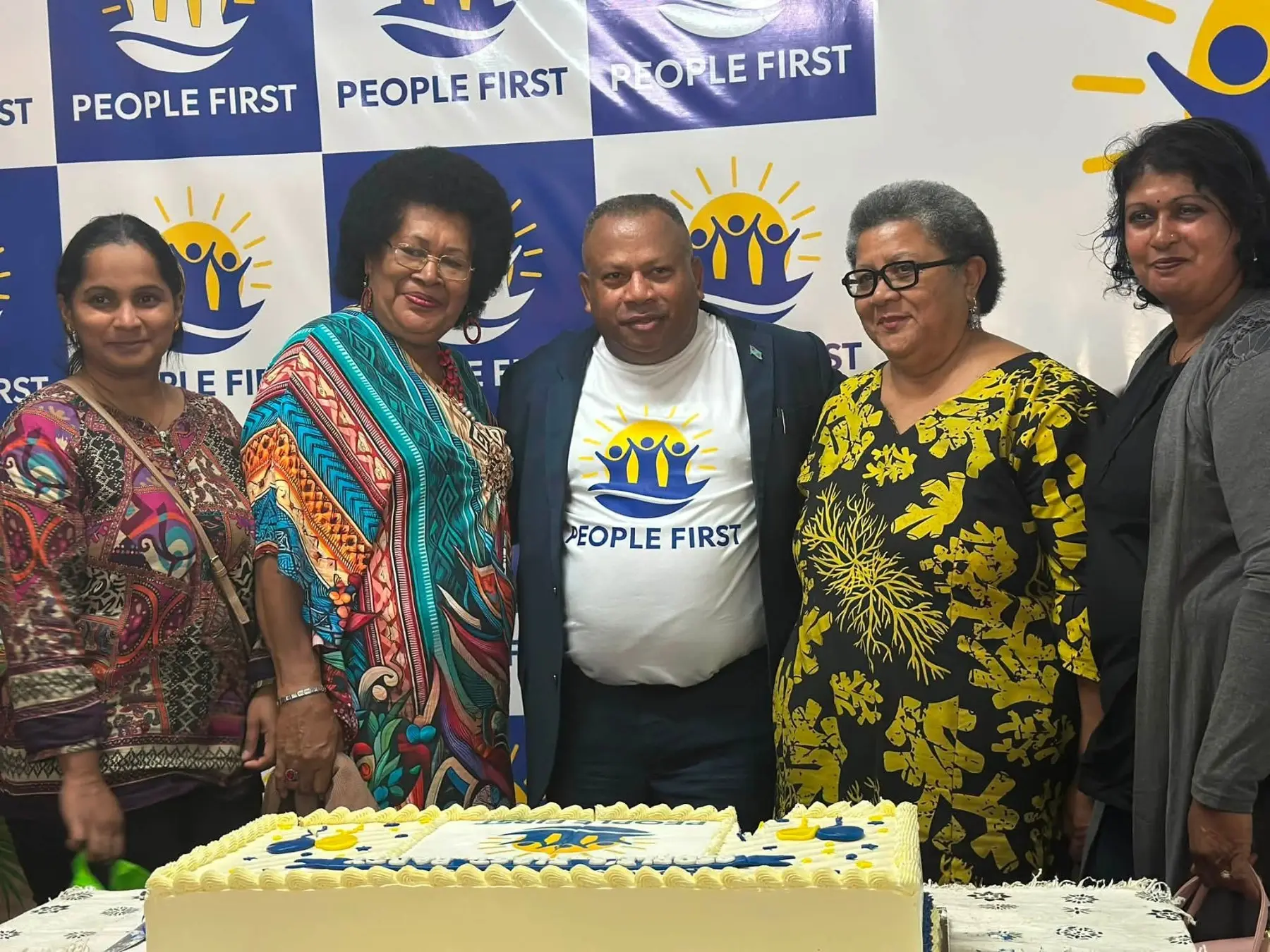  People First Party leader Inia Seruiratu (middle) with the supporters during the launch of the party at Korovuto College in Nadi on August 1. Photo: People First.