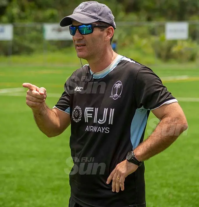 Fiji Sevens coach Gareth Baber  during the Mobile Upraising Sevens tournament in Pacific Habour on the 5th February 2021. Photo- Leon Lord