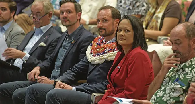 Norway Minister of International Development Dag-Inge Ulstein (third from left), the Haakon Magnus Crown Prince of Norway (fourth from left) with the Minister for Education Rosy Akbar at the University of the South Pacific on April 9, 2019. Photo: Ronald Kumar.