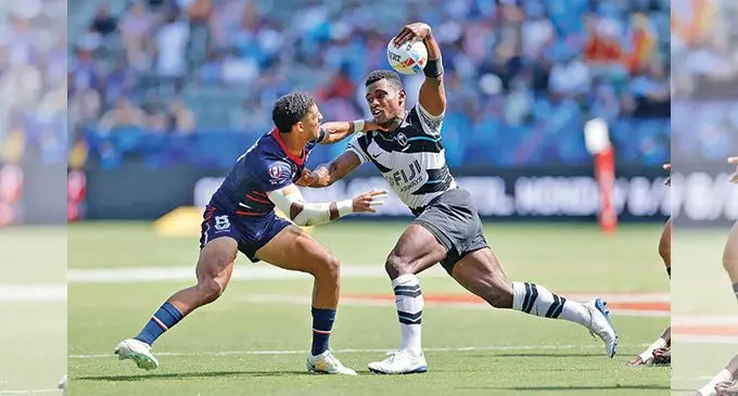 Fiji Airways Fijian 7s rover Kaminieli Rasaku against USA during the Cup quarterfinal of the Los Angeles Sevens at the Dignity Health Sports Park in Carson, California, on August 27, 2022. Rasaku is one of our main players in this weekend’s Rugby World Cup Sevens in Cape Town, South Africa. Photo: World Rugby