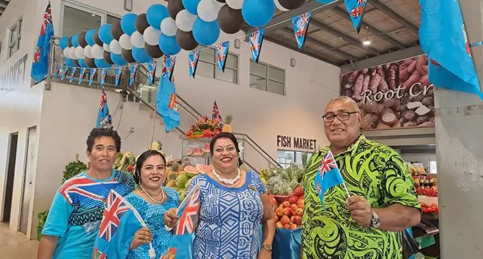 From left: Kava Aisea, Payal Kumar, Farm boy director Angie Prasad and Alipate Bilavucu at the Namaka market in Nadi. Photo: Waisea Nasokia